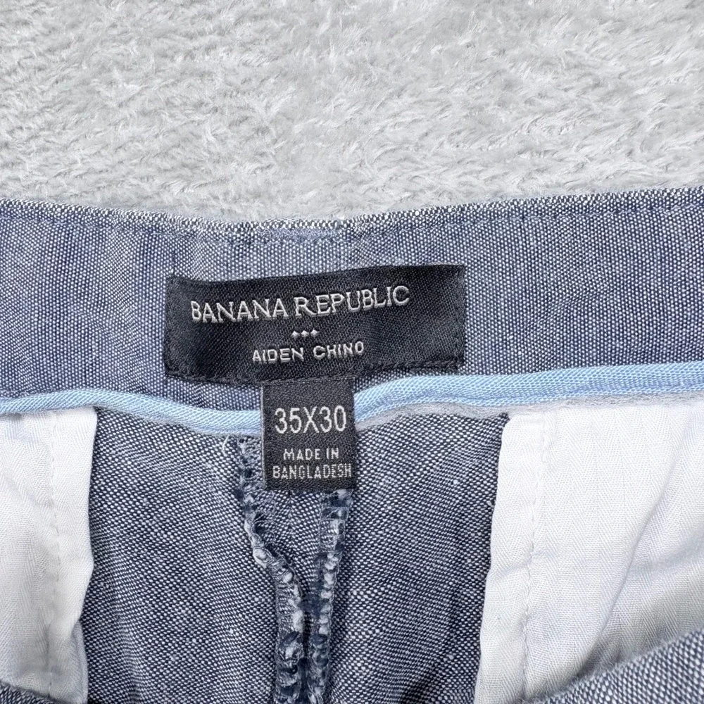 Banana Republic Aiden Chino Pants Mens 35x30 Blue Grey Linen Cotton Blend Slim